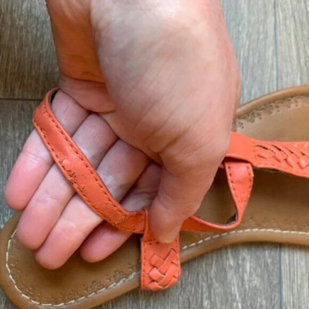 Aldo Women's T-Strap Flat Sandals Size 7 Braided Coral Pink Boho Chic Peasant - Picture 11 of 16